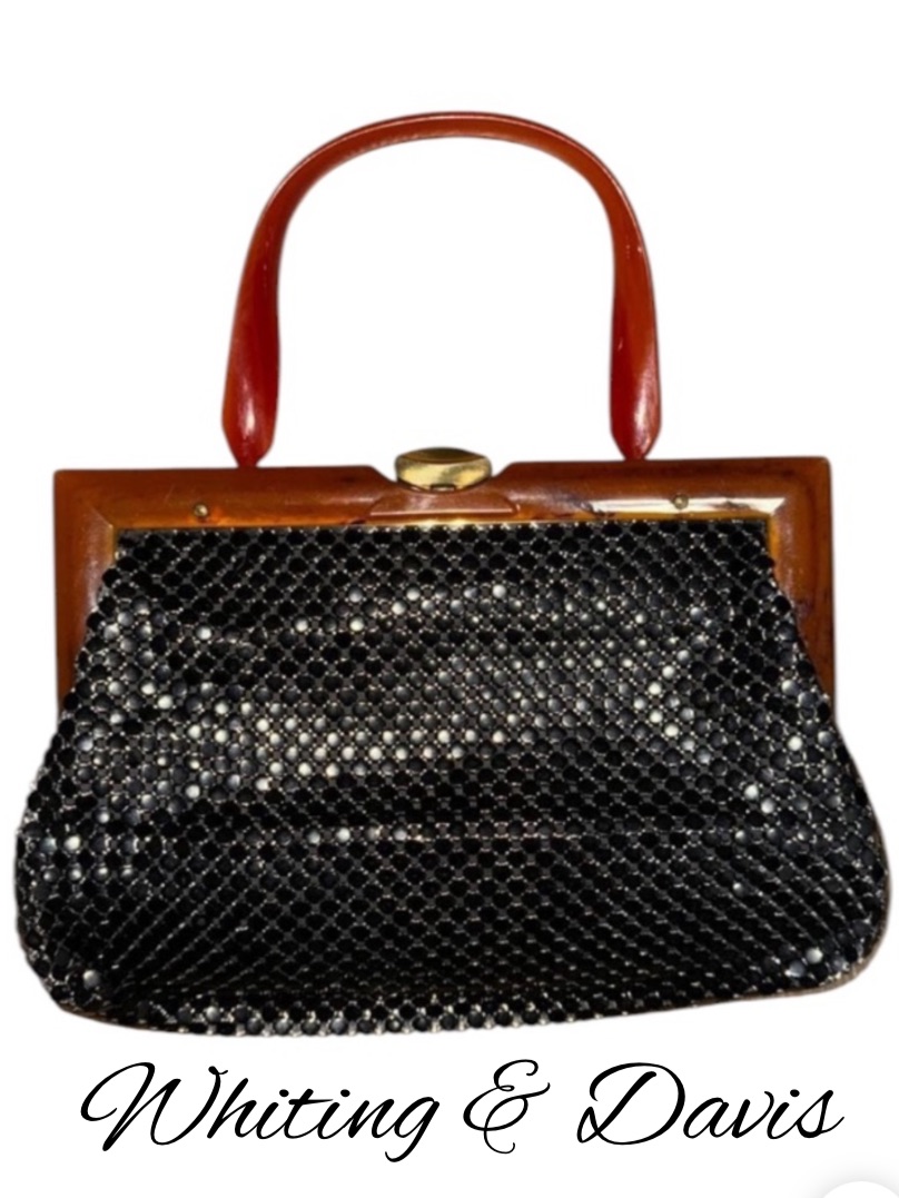 Vintage Whiting & Davis Black Mesh Bag W Lucite Handle & Frame